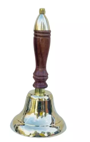29 Cm Height / Dinner / School / Reception Wooden Handle Bell Solid Brass
