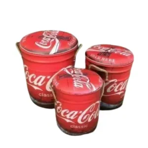 Storage Drum Stool Bar Man Cave Seat Container Set of 3 Coca Cola