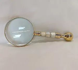 Nautical Magnifying Glass Pearl Dia 4″ Office Brass Gift
