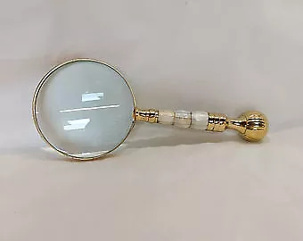 Nautical Magnifying Glass Pearl Dia 4" Office Brass Gift